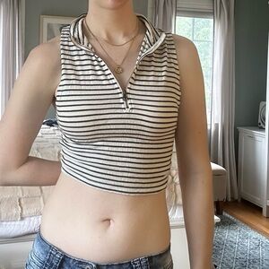 o’neill zippered cropped collar tank top with stripes
